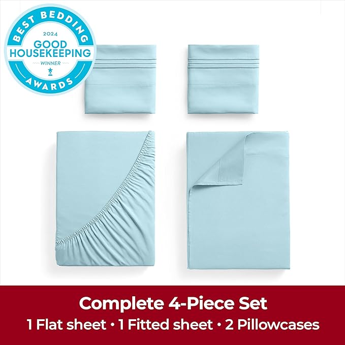 Mellanni Extra Deep Queen Sheets - 4 PC Iconic Collection Bedding - Hotel Luxury, Ultra Soft, Cooling Bed Sheets - Wrinkle, Fade, Stain Resistant (Queen, Aqua)