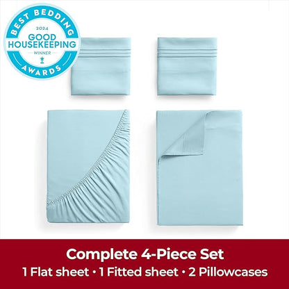 Mellanni Extra Deep King Sheets - 4 PC Iconic Collection Bedding - Hotel Luxury, Ultra Soft, Cooling Bed Sheets - Wrinkle, Fade, Stain Resistant (King, Aqua)