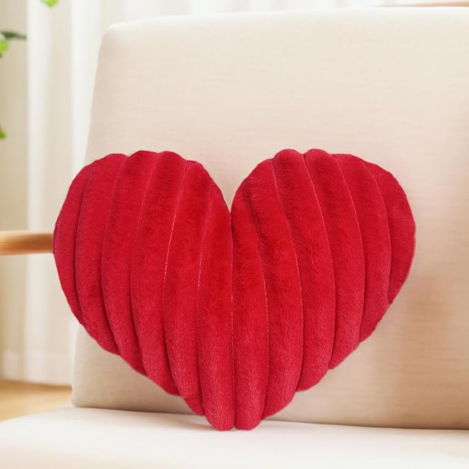 16 Inch Red Heart Pillow Cute Decorative Throw Pillows, Heart Shaped Soft Fluffy Faux Fur Pillows Cushions for Couch Chair Bed Bedroom Room Home Decor Aesthetic (1, Red, Medium-16 x13)