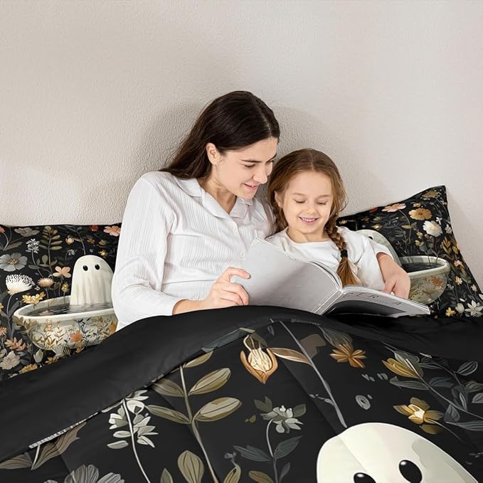 Erosebridal Halloween Decorations King Bedding Set, Halloween Ghost Comforter Set Funny Gothic Decor Black Comforter for Kids Boys Girls Teens Women Men, Retro Horror Terror Theme Quilt