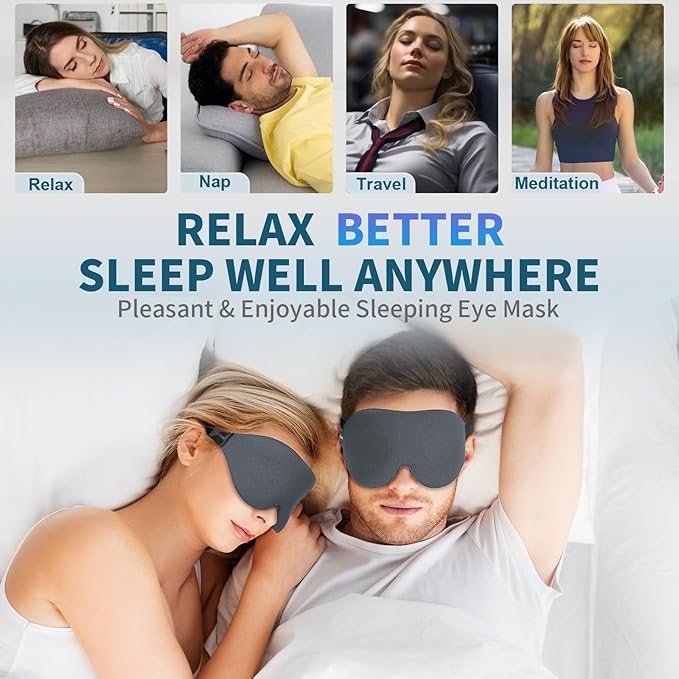 ZGGCD Sleep Mask for Side Sleeper, Light Blocking Sleeping Eye Mask for Women Men, 3D Contoured Cup Night Blindfold, Luxury Eye Cover Eyeshade with Adjustable Strap for Travel, Nap, Grey