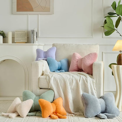 Xuyier Bow Pillows, Bow Shaped Decorative Throw Pillows for Couch Bed, Aesthetic Cute Home Decor Accent Pillows (Grey Blue, Large-16 Inches)