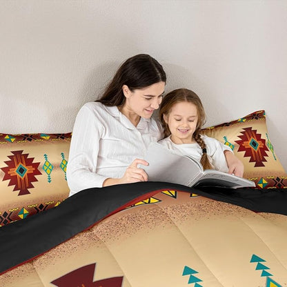 Erosebridal Western Aztec Comforter Set for Boys, Native Tribal Ethnic Bedding Set Toddler Size Farmhouse Boho Geometric Quilt Southwestern Ethnic American Native Duvet Insert for Adult Men, Red