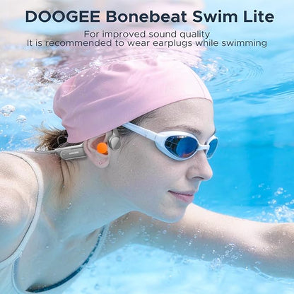 DOOGEE Bone Conduction IP68 Waterproof Swimming Headphones, 10H Battery Life Sports Running Wireless Bluetooth 5.4 Open Earphones with 32GB MP3 Dual Modes for Cycling, Underwater Swimming,Fitness