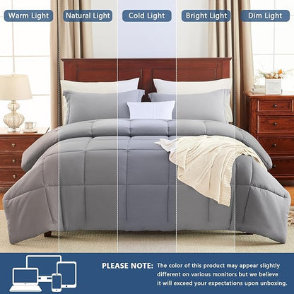 CozyLux Full Size Comforter Sets - Grey Comforter Full Size, 3 Pieces Box Stitched Bed Set for All Seasons, Soft Lightweight Bedding Sets with 1 Down Alternative Comforter and 2 Pillow Shams