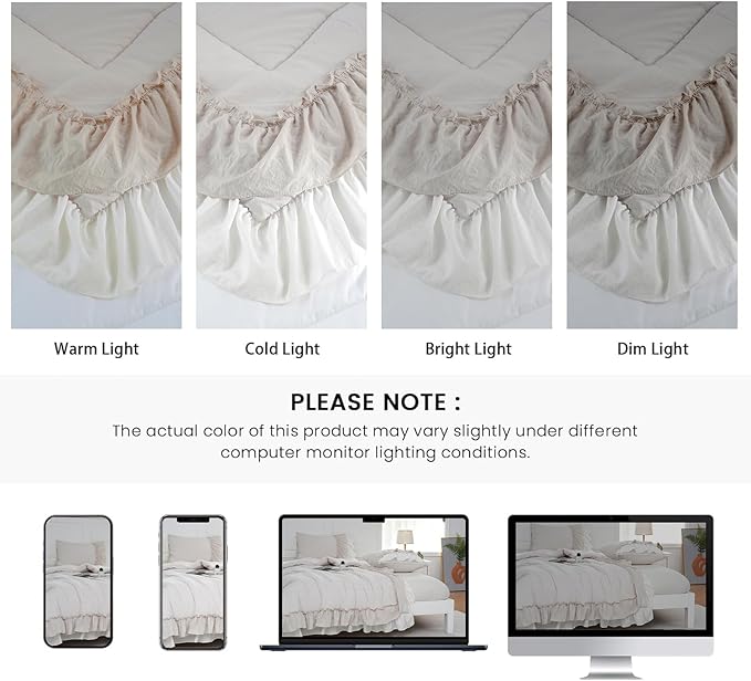 Boho Comfrter Set King Size Beige Bedding Set Shabby Chic Down Comforter 2 Layers Ruffles Home Decor Farmhouse Quilt Set Ultra Soft Microfiber White Cream Bohemian Bed Set for Girls Women