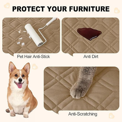 Smiry Reversible Waterproof Couch Covers for Sofa, Washable Dogs Pet Couch Covers for 3 Cushion Sofa Pet Friendly, Water Resistant Furniture Protector Slipcover, Geometric (82"x120", Camel/Beige)