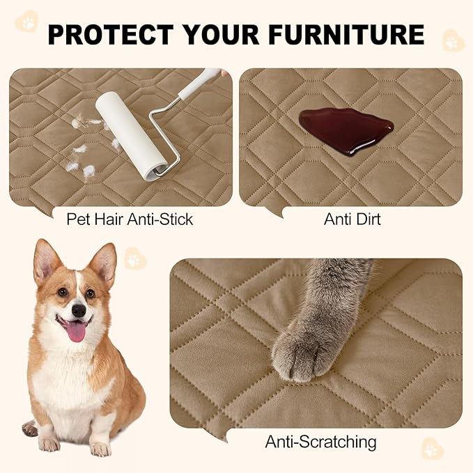 Smiry Reversible Waterproof Couch Covers for Sofa, Washable Dogs Pet Couch Covers for 3 Cushion Sofa Pet Friendly, Water Resistant Furniture Protector Slipcover, Geometric (30"x53", Camel/Beige)