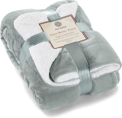 Genteele Sherpa Throw Blanket Super Soft Reversible Ultra Luxurious Plush Blanket, 60 x 70 inches, Sage/White