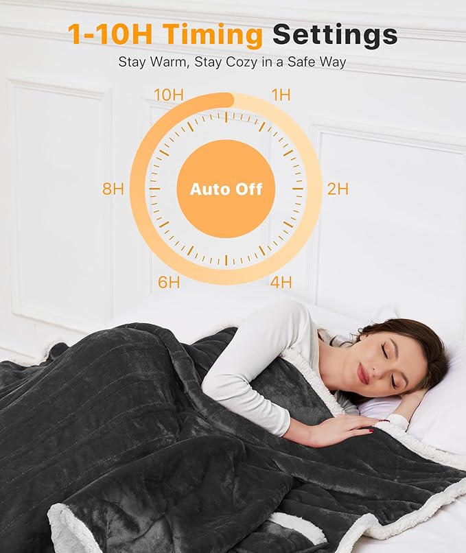 Portable Heated Blanket - Wearable Heated Blanket Throw with Foot Pockets, Sleeves Flannel Sherpa Wearable Blanket 8 Heating Levels & Timer Snuggle Blankets for Home Office - Heated Robe 50*70"
