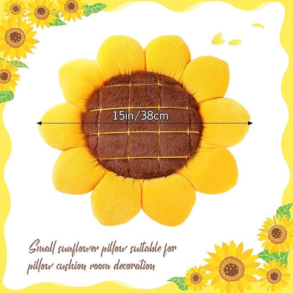 Coume 2 Pieces 3D Sunflower Flower Floor Pillow Seating Cushion Mat Sunflower Shaped Throw Pillow Yellow Chair Pads Decorative Plush for Bed Car Chair Sofa Office Gifts(15 Inch)