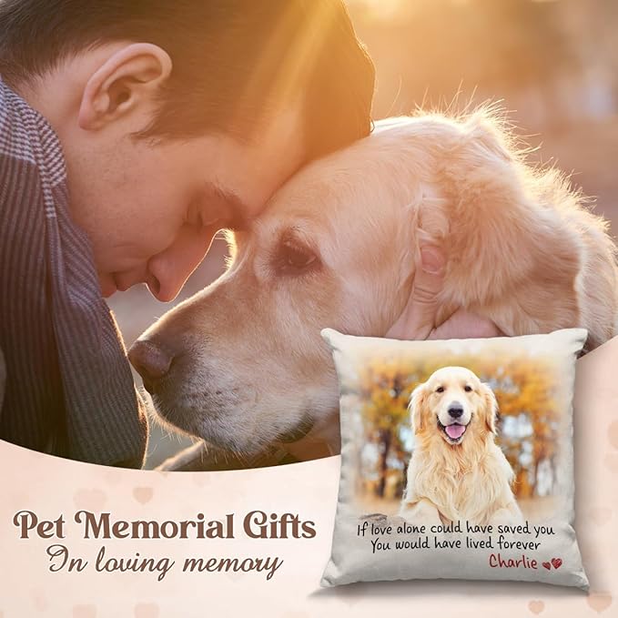 Pawfect House Personalized Pet Memorial Pillow (Insert Included), Cat Loss Sympathy Gift, Custom Photo in Loving Memory Pillow, Pet Loss Bereavement Gifts, Dog Memorial Gifts for Loss of Dog