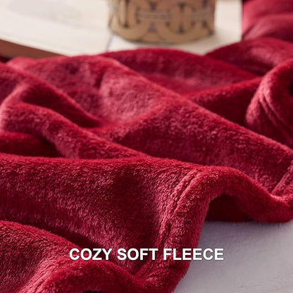 Hansleep Fleece Red Queen Blanket, Super Soft Flannel Fuzzy Plush Cozy Blanket for All Seasons, Red, Queen 90x90 Inches
