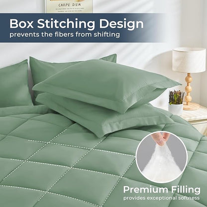 HEVUMYI Light Green Twin Comforter Set - 5-Piece All Season Bed in a Bag Twin, Ultra Soft Bedding Set with Comforter, Flat Sheet, Fitted Sheet, Pillowcases, Pillow Shams
