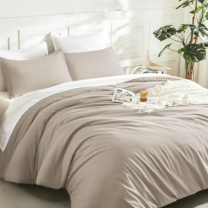 Litanika Oversized King Comforters Oatmeal Super King Size, 3 Pieces Lightweight Solid Bedding Comforter Set, All Season Fluffy Bed Set (120x120In Comforter & 2 Pillowcases)