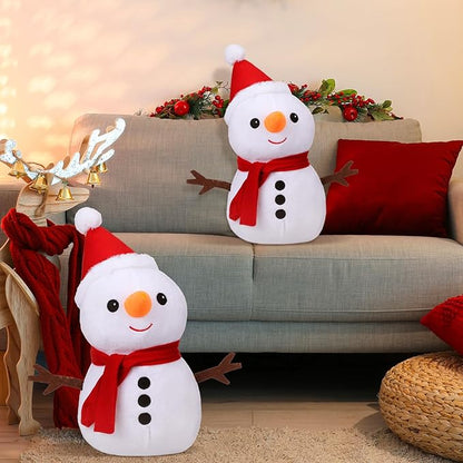 Soaoo 2 Pcs Winter Snowman Throw Pillow Snowman Stuffed Animal White Snowmen Cushion Pillows Cute Winter Holiday Decorative for Couch, Sofa, Bedroom 15.8 Inch and 9 Inch