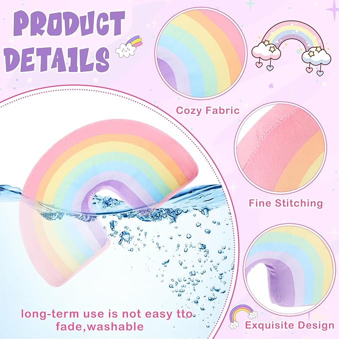 Chunful Rainbow Pillow for Girls Kids 13.8 x 8.7 x 4 Inch Plush Cute Rainbow Throw Pillow Arch Shaped Cushion Stuffed Decoration for Bed Chair Room Home Decor Easter Day(Macaron Colors,2 Pcs)