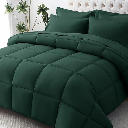 JOLLYVOGUE Twin Comforter Set, Ultra-Soft Bed in a Bag Twin Size 5 Pieces, Oeko-TEX Certified Bedding Set with Down Alternative Comforter, Sheets, Pillowcases & Shams, Emerald Green