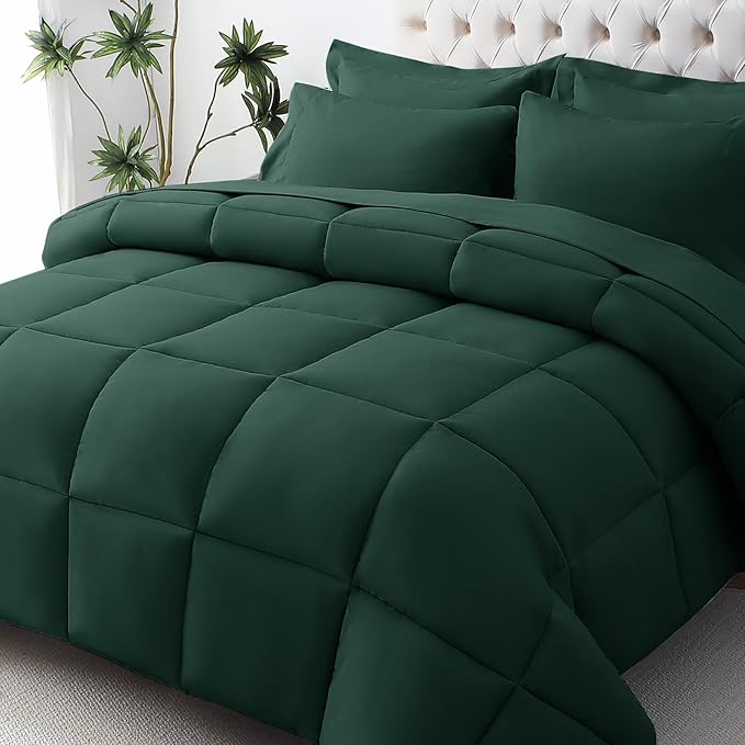 JOLLYVOGUE Full Comforter Set, Ultra-Soft Bed in a Bag Full Size 7 Pieces, Oeko-TEX Certified Bedding Set with Down Alternative Comforter, Sheets, Pillowcases & Shams, Emerald Green