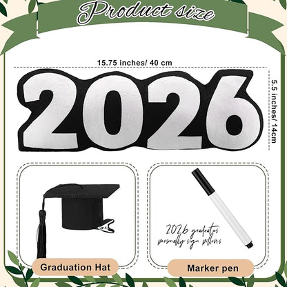 Class of 2026 Autograph Stuffed Pillow 15.7" Graduation Autograph Stuffed Pillow Graduation Guest Signature Gifts Grad Party Sign in Decor for High School College(Black,Classic)