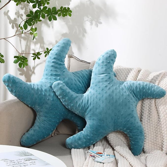 Fumete Starfish Pillow Beach Starfish Shaped Throw Pillows 20'' Stuffed Animal Cute Plush Coastal Decor Ocean Star Pillow Plush Cushion for Bedroom Living Room Sofa Couch(Green,2 Pcs)