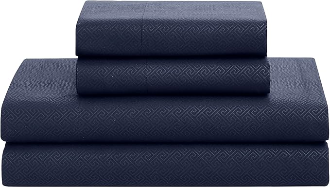 Queen Comforter Set 8 Piece Bed in a Bag with Bed Skirt, Fitted Sheet, Flat Sheet, 2 Pillowcases, 2 Pillow Shams, Queen, Greek Key Navy