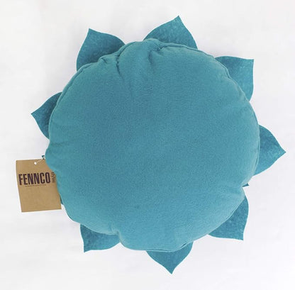 Fennco Styles Handmade 3D Heart-Shaped Petals Flower Decorative Filled Throw Pillow 13" Round - Teal Floral Pillow for Couch, Home Décor and Holiday, Housewarming Gift