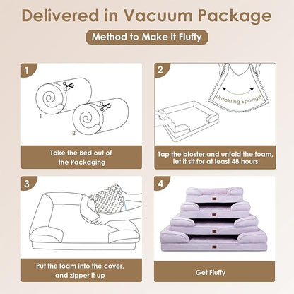 EHEYCIGA Orthopedic Dog Beds Large Sized Dog, Waterproof Memory Foam Pet Bed with Sides, Non-Slip Bottom Large Pet Bed with Washable Removable Cover, Lilac