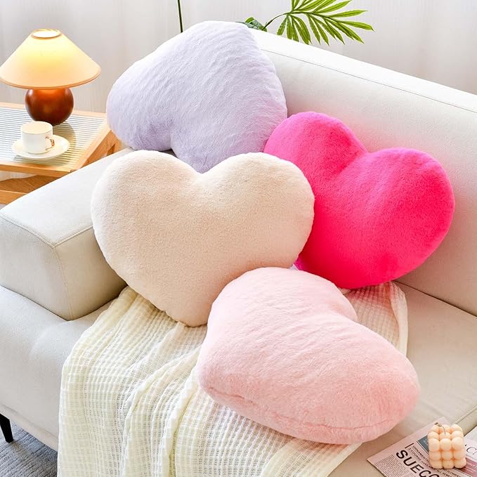 Orange Heart Pillows, Cute Heart Decorative Pillow, Heart Shaped Throw Pillows for Bed, Faux Rabbit Fur Plush Hoom Decor Pillow Cushion for Chair Sofa Living Room (Mini 12.9" x 9.8")