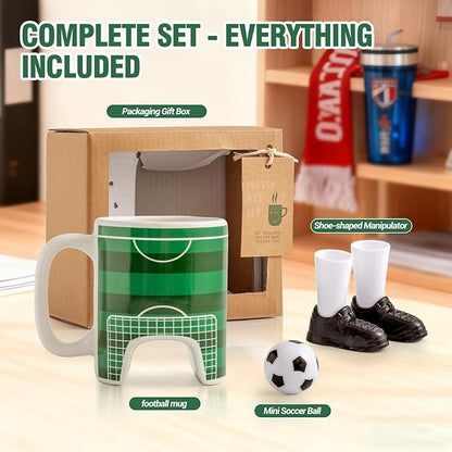 Soccer Mug Funny Coffee Cup Novelty Ceramic Mug With Cute Soccer Ball and Finger Shoes Football Players Gifts for Boys Football Lovers Coach Birthday Christmas Fathers Day