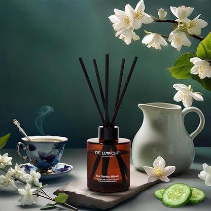 Tea Garden Bloom Reed Diffusers for Home – Long Lasting Aroma Diffuser with English Tea, Cucumber, Davana & Musk, for Living Room or Bedroom – 150ml