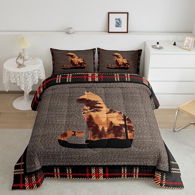 Erosebridal Cute Dog Twin Comforter Set for Boys Girls Kids,Vintage Pet Animals Bedding Set Western Decor,Rustic Farmhouse Down Comforter,Nature Woodland Pattern Grey Orange Duvet Set Room Decor