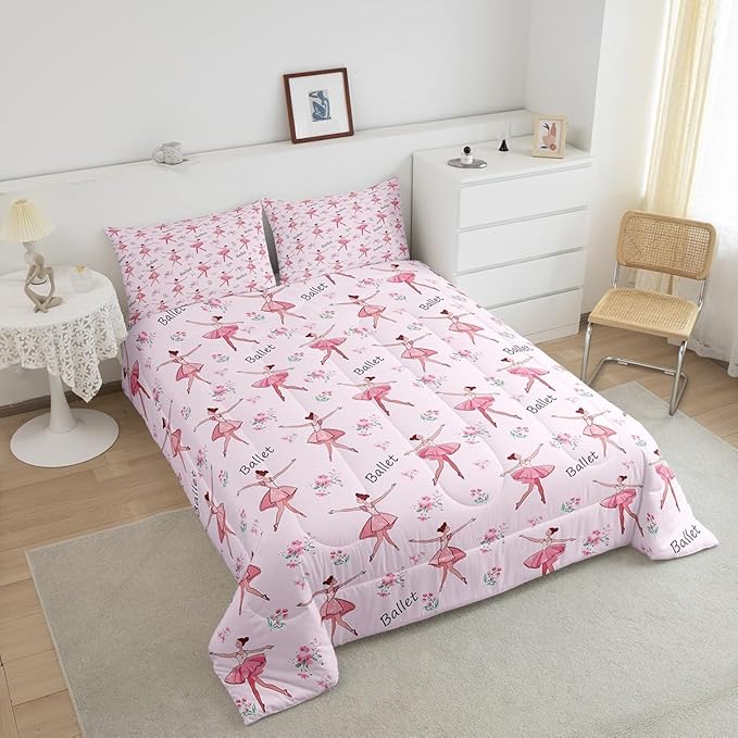 Feelyou Ballet Comforter Set King Size Kids Cute Little Dancers Comforter for Boys Girls Teens Sport Bedding Set Breathable Pink Duvet Set Room Decor Quilt Set Fashion