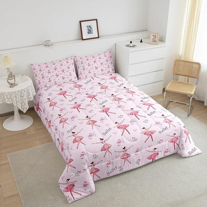 Feelyou Ballet Comforter Set King Size Kids Cute Little Dancers Comforter for Boys Girls Teens Sport Bedding Set Breathable Pink Duvet Set Room Decor Quilt Set Fashion