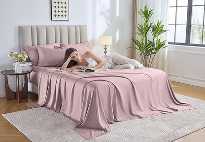 Pure Bamboo Full Sheets, Genuine 100% Organic Viscose Derived from Bamboo Bed Sheet Set, Luxuriously Soft & Cooling, Double Stitching, 2 Year Quality Promise (Full, Dusty Pink)