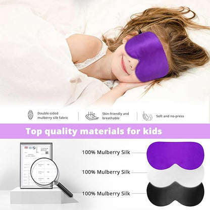 Kids Sleep Mask Eye Cover, 100% Real Natural Pure Silk Eye Mask with Adjustable Strap, Blindfold Kids Eye Mask for Sleeping, Eye Shade for Boys Girls and Adult, Pressure-Free Comfort (Violet)