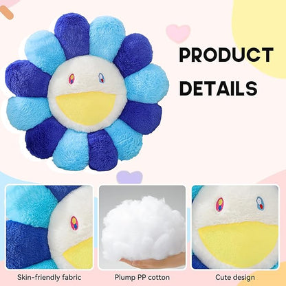 Flower Pillow,Flower Shaped Throw Pillow,Cute Smiley Face Floor Cushions,Colorful Sunflower Plush Pillows,Cute Plushie Room Decor,Valentines Day Decorative Pillows for Bedroom,Sofa,Dorm (Blue,23.6In)