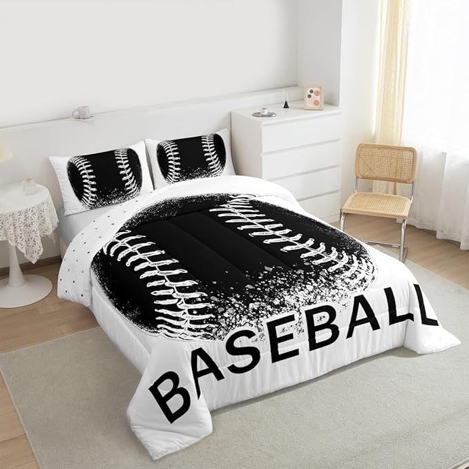 Feelyou Baseball Bedding Set Kids Baseball Sports Comforter Set Ball Games Comforter for Boys Room Decor Comforter Twin Size with 1 Pillow Case Boys