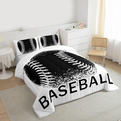 Feelyou Baseball Bedding Set Kids Baseball Sports Comforter Set Ball Games Comforter for Boys Room Decor Comforter Twin Size with 1 Pillow Case Boys