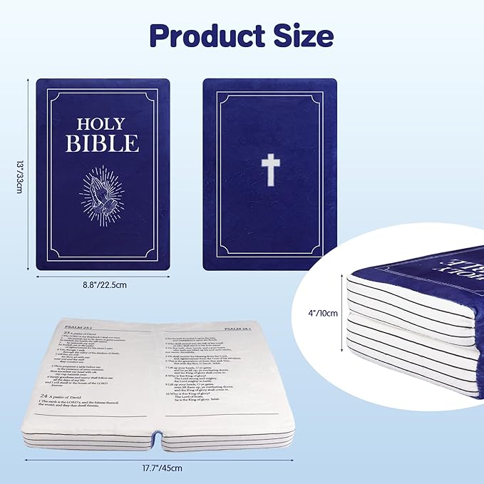 Bible Pillow Book Plush That Opens, Cozy Faith Bible Plushies, for Kids Adults Christian Gifts, Decoration for Bedrooms, Living Rooms (Blue)