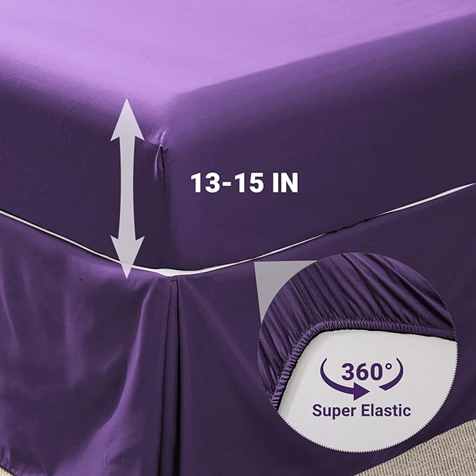 JOLLYVOGUE King Size Comforter Set 7 Pieces, Purple Bed in a Bag Comforter Set for Bedroom, Beddding Sets with Comforter, Sheets,Ruffled Shams & Pillowcases