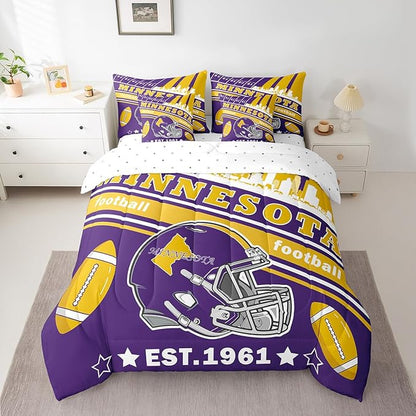 Feelyou Football 7 Pieces Comforter Sets King Size Kids Rugby Sports Bedding Set for All Season Football City Bed in a Bag with Comforter, Sheets, Pillowcases & Cushion Cover