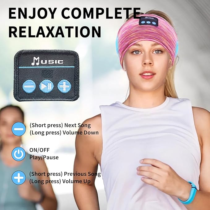 Bluetooth Headphones, Sleep Headphones Headband Wireless for Sleeping Side Sleepers - Adjustable Sleep Headphone, and Bluetooth Headbands for Women (Pink)