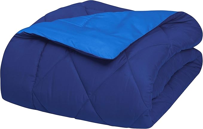 Elegant Comfort Goose Down Alternative-Diamond-Stitched-Quilted 2-Piece Reversible Comforter Set/Duvet Insert Ultra Soft Bedding-Medium Warmth for All Seasons, Twin XL, Navy Light Blue