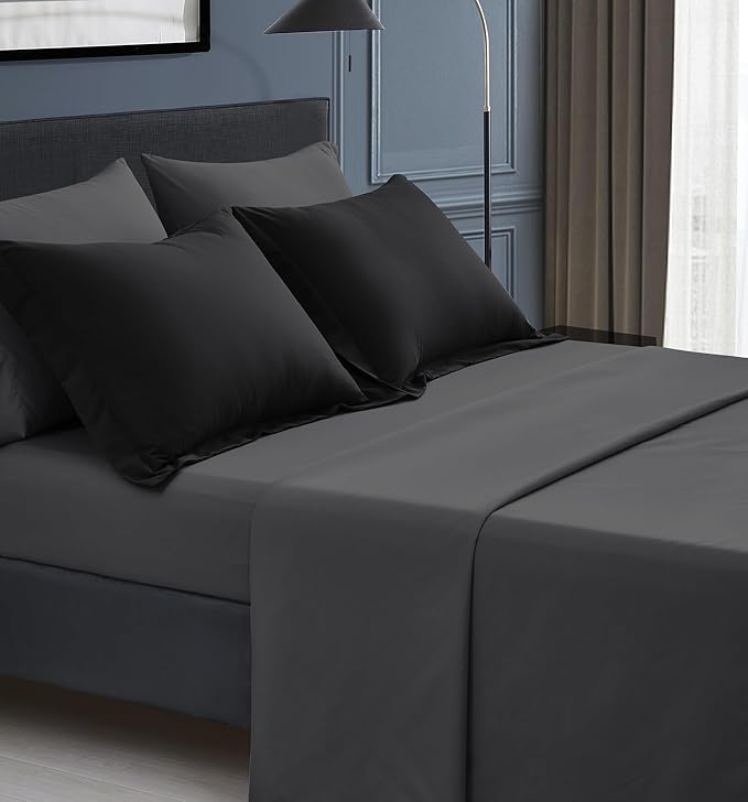 Maple&Stone Oversized Queen Comforter Sets 7 Pieces Bed in a Bag - Down Alternative Bed Set with Comforter, Sheets, Pillowcases & Shams, All Season Lightweight Bedding Set (Black,98x98)