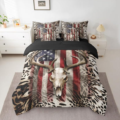 Erosebridal Deer Skull 7 Pcs Comforter Set King Size,Hunting Deer Bed in a Bag for Kids Boys Girls,Cheetah Leopard Print Sheet Set,Abstract American Flag Quilt Set,Africa Wild Animals Bedding Set