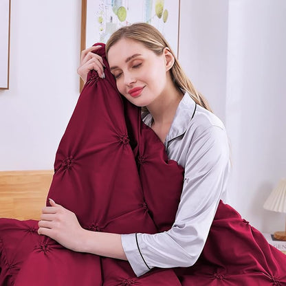 JOLLYVOGUE King Size Comforter Set 7 Pieces, Burgundy Bed in a Bag Comforter Set for Bedroom, Beddding Sets with Comforter, Sheets,Ruffled Shams & Pillowcases