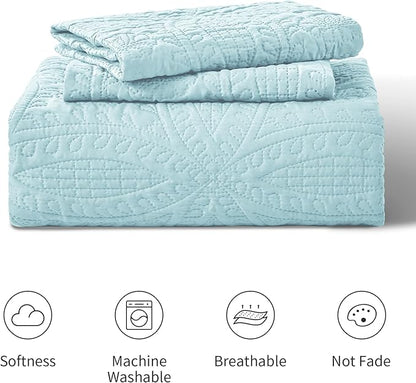 Love's cabin California King Size Quilt Set Spa-Blue Bedspreads - Soft Summer Lightweight Polyester Bedspread- Modern Style Coin Pattern Coverlet for All Season - 3 Piece (1 Quilt, 2 Pillow Shams)
