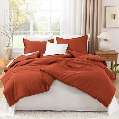 Litanika Oversized King Comforters Burnt Orange Super King Plus Size, 3 Pieces Lightweight Solid Bedding Comforter Set, All Season Fluffy Bed Set (128x120In Comforter & 2 Pillowcases)