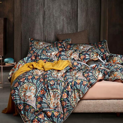 MKXI Blue Comforter Set Twin Pink Paisley Patterned Floral Bedding Comforter Set Cute Twin Size Boho Bed Comforter 68"x 90"